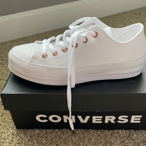 Converse White Leather Sneakers Rose Gold